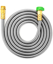 UNCO stainless steel hose front view showing compact durable design and easy storage benefit