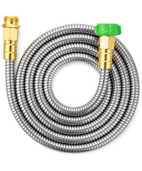 UNCO stainless steel hose front view showing compact design and durability benefit