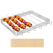 Unicook front view of skewers and rack showing durable stainless finish for longevity