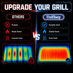 Uniflasy flavorizer bars next to ruler showing exact dimensions benefit