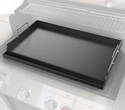Uniflasy griddle front view showing full 25x16 cooking surface and finish benefits