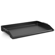 Uniflasy griddle front view showing full 23x16 cooking surface and fit benefits