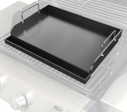Uniflasy griddle installed in gas grill showing even cooking surface benefit
