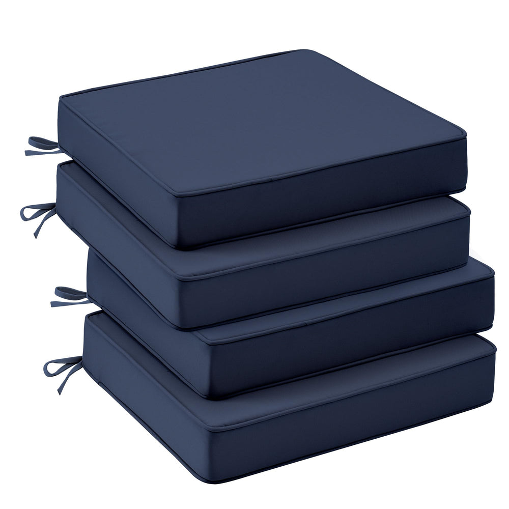 UNIKOME front view of four navy cushions showing coordinated patio style and comfort