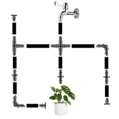 Unoutur tees and 4-way connectors arranged to illustrate branching options