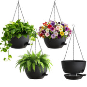 UOUZ front view of four hanging planters showcasing sleek black design and space-saving benefit
