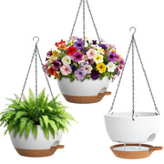 UOUZ front view of white and brown hanging planter showing modern look and space-saving benefit