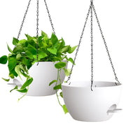 uouz front view of white hanging planter showing modern design and space-saving benefit
