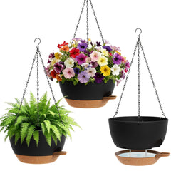 UOUZ front view of three hanging planters showing modern black and brown finish and space-saving benefit