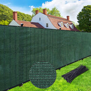 UPGRADE front view of dark green privacy screen showing full 5x50 coverage and blend