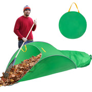 UQM leaf collector front view showing open 55 gallon mouth and green color for faster cleanup
