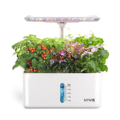 URUQ front view of white 8-pod hydroponic system showing compact design and pods for fresh herbs
