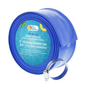 U.S. Pool Supply backwash hose front view showing full length and lay-flat benefit