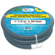 U.S. Pool Supply front view of coiled 1-1/2" x 30' hose showing durable build and fittings