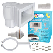 U.S. Pool Supply front view of skimmer showing wide mouth and benefits