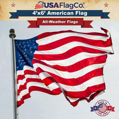 USA Flag Co. close-up embroidered stars highlight precise stitching and clarity