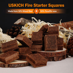 USKICH cube burning with small flame demonstrating steady heat to light kindling