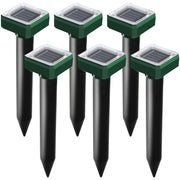 USKICH front view of six solar mole repellent stakes showing full kit and benefits