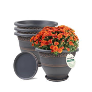Usocik front view of four copper plaid pots showcasing decorative finish and scale