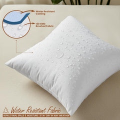Utopia Bedding pillow arranged on patio chair illustrating outdoor-ready styling