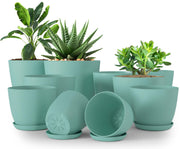 Utopia Home aqua front packaging showing ten planters and saucers benefiting organized gardening