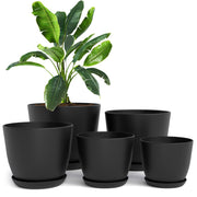 Utopia Home front view of five black planters showing cohesive set and styling benefit