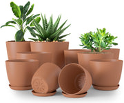 Utopia Home front view of 10-pack terracotta plant pots showing full set and benefit of coordinated styling