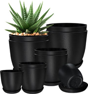Utopia Home front view of full 10-pack black planter set showing clean aesthetic and convenience