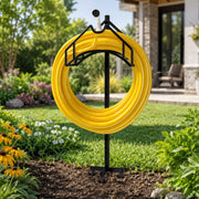 Utopia Home front view of black hose holder showing compact storage benefit