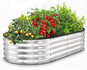 Utopia Home front view of galvanized raised bed showing durable construction and tidy planting benefit