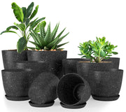 Utopia Home front view of ten spotty black planters showing sizes and finish