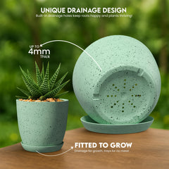 Utopia Home base detail showing drainage hole and matching saucer for water control