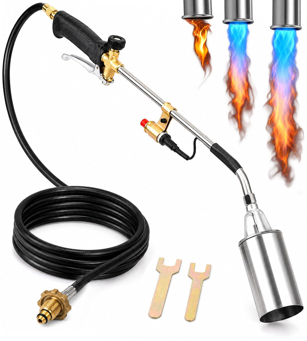 VALRIXO torch front view showing robust nozzle and wide flame coverage benefit