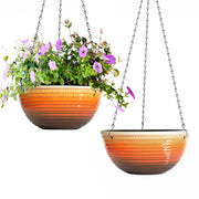 Vanslogreen front view of two orange hanging planters showing glossy finish and modern look