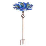 VCUTEKA glass bird bath front view showing colorful bowl and stake benefit: visual garden accent