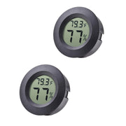 Veanic front view of two mini hygrometers showing clear LCD and compact design benefit: easy monitoring