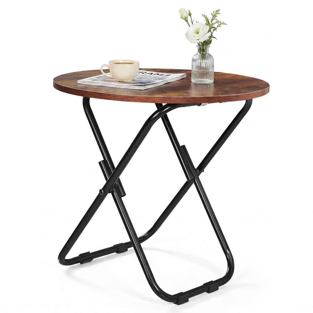 VECELO front view antique brown table on patio showing compact design and stability