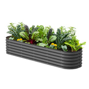 Vego Garden front view of assembled bed showing modern gray finish and clean lines