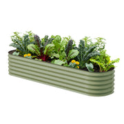 Vego Garden front view of olive green raised bed showing durable finish and shape