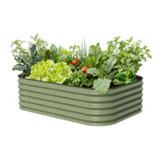 Vego Garden front view showing olive green planter and durable finish benefiting visibility