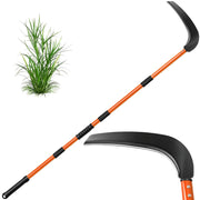 VEKSICY front view of full scythe showing orange finish and poles for visibility