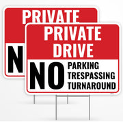 Venicor front-facing sign on stake showing readable no-turnaround message and clear deterrence
