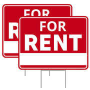 Venicor front view of double-sided for rent sign showing bold lettering and visibility