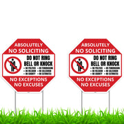 Venicor front view of two staked no soliciting signs showing clear bold message and visibility