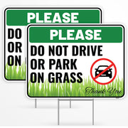 Venicor front view of Do Not Drive Or Park on Grass sign showing bold readable message for safety