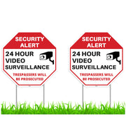 Venicor front view of surveillance sign showing clear 24-hour warning and deterrence
