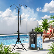 Veubew front view showing entire misting unit and bucket for quick setup benefit