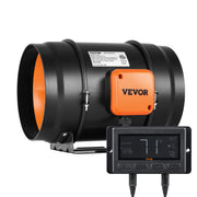 VEVOR front view of 8-inch inline duct fan showing airflow and compact housing for reliable ventilation