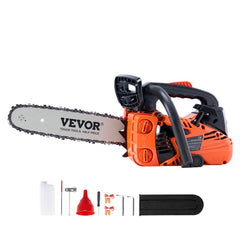 VEVOR chainsaw front view showing compact design and portability