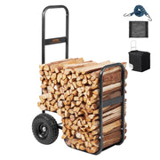 VEVOR firewood cart front view showing sturdy frame and stable base